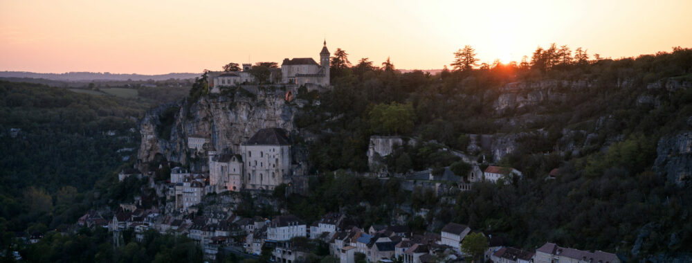 photo paysage château de Rocamadour. Coucher de soleil sur Rocamadour