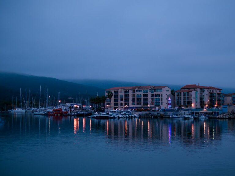 AFFICHE Le port d'Argelès sur mer vu de nuit. Pyrénées Orientales. Blue hour
