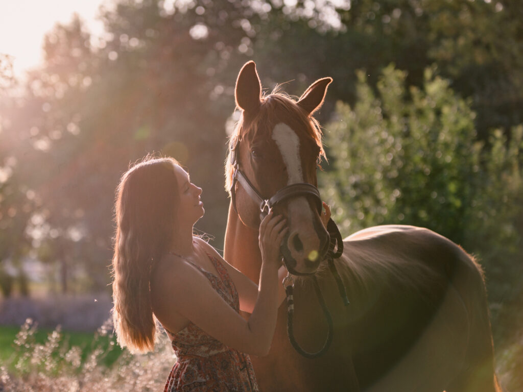 portrait jeune femme et son cheval écurie du Cabardès à Pezens. shooting d'automne au coucher de soleil